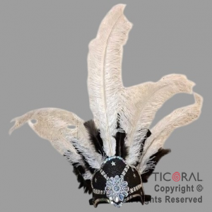 CORONA VINCHA TOCADO BLUSH NEGRO CON PLUMA BLANCA x 1